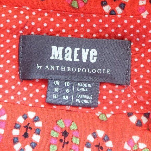 Anthropologie Maeve Vicki Red Sleeveless Button-down Shirt Dress Red Geometric 9 - Picture 12 of 16
